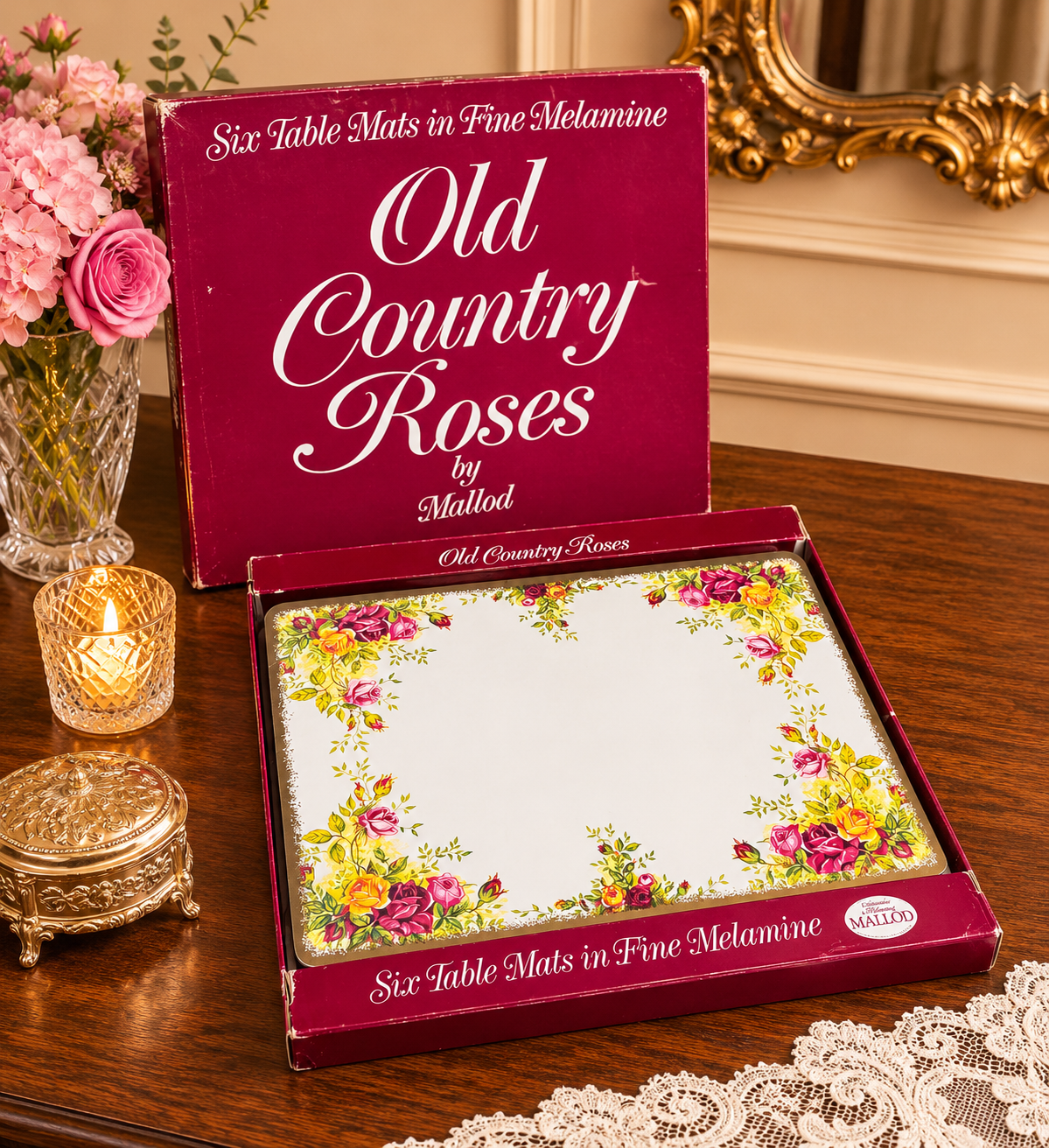 Old Country Roses Inspired Melamine Place Matts Set of 6 By Mallad