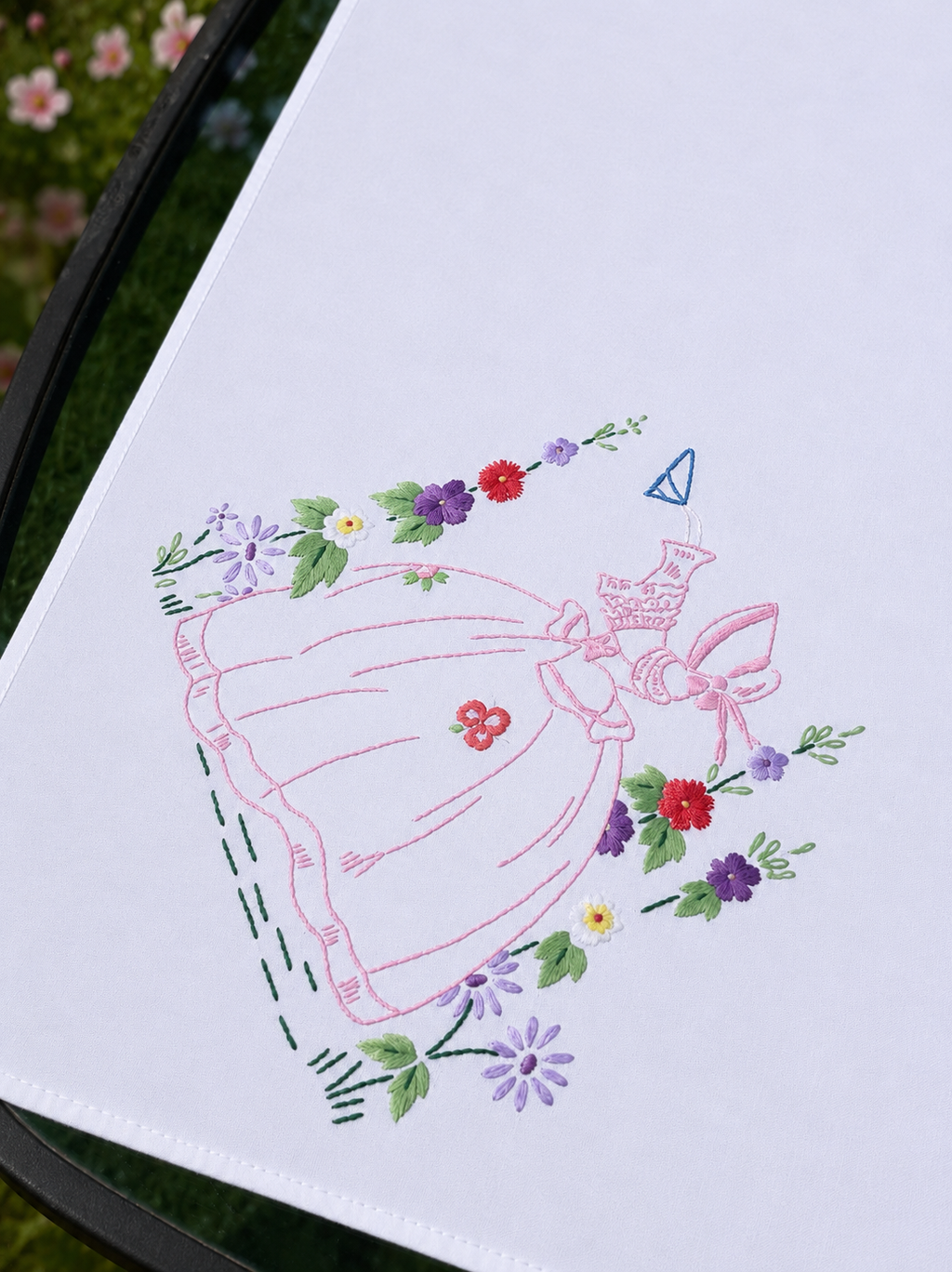 Crinoline Lady Hand Embroidered Table Cloth