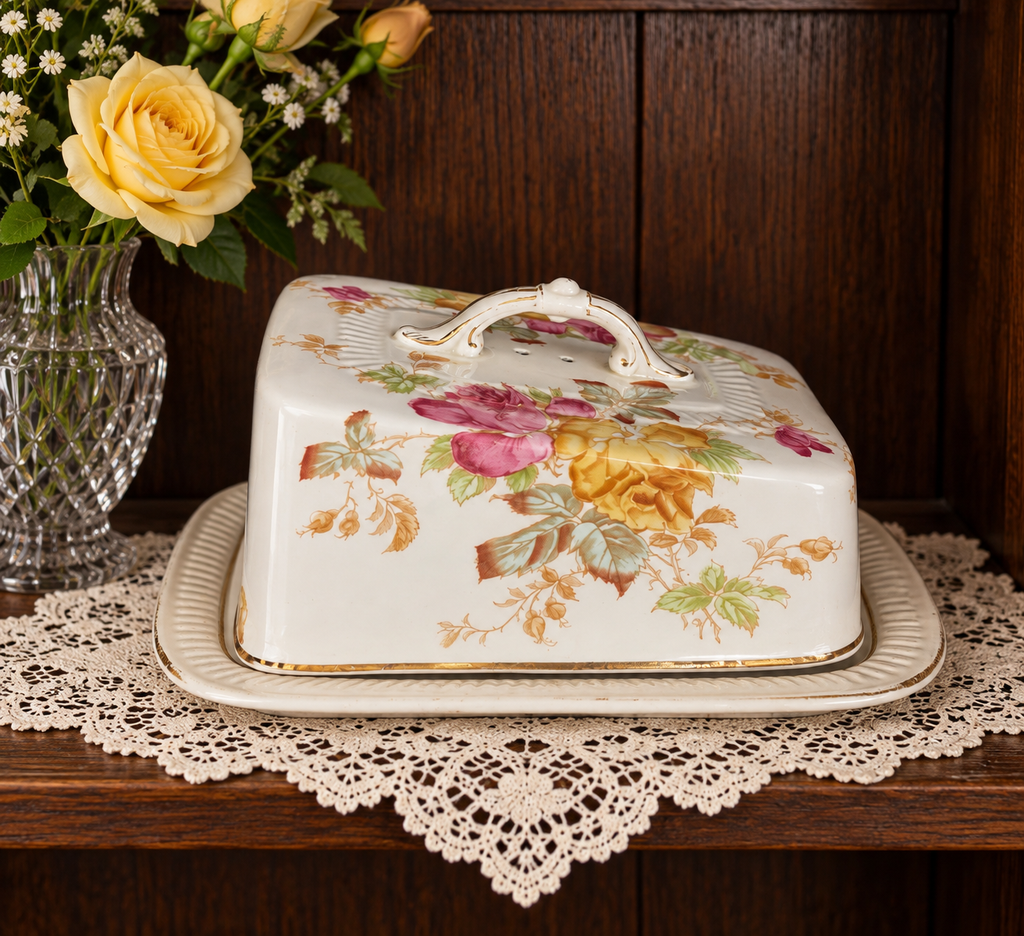 Antique Burton Floral Cheese Dish