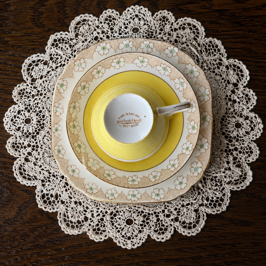 Vintage Heathcote China Primrose Yellow Tea Trio