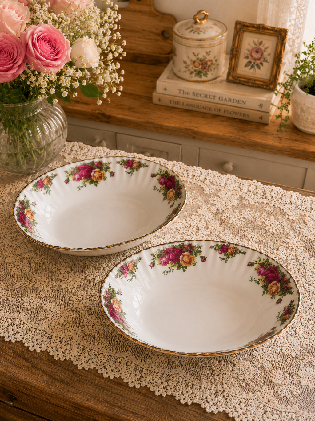 Set of 2 Royal Albert Old Country Roses Oval Serving Bowls