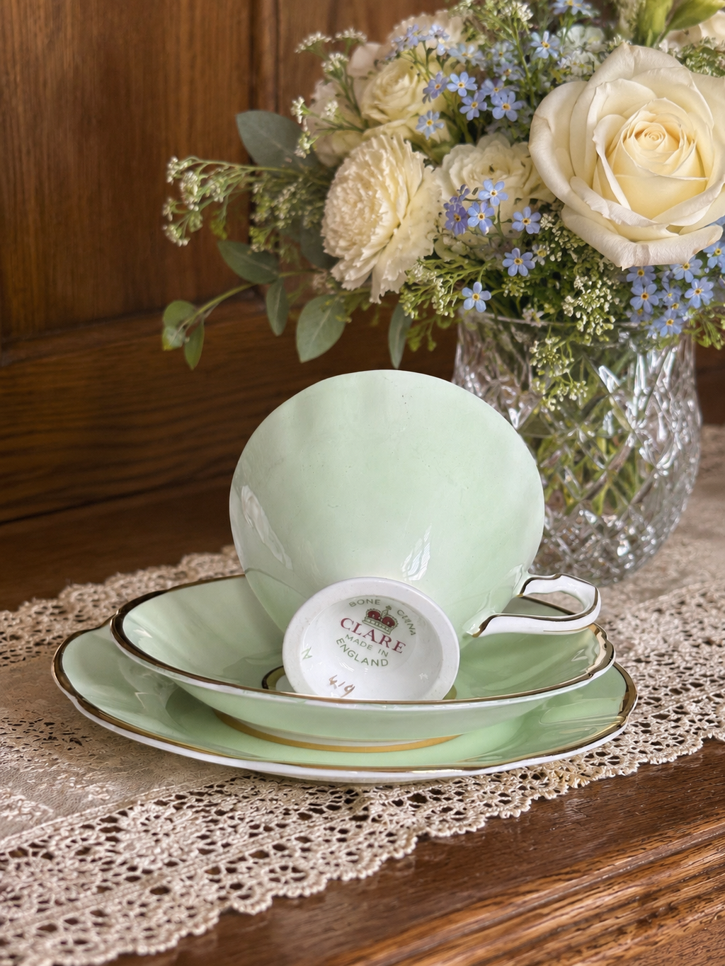 Clare Pastel Green Trio with Wildflower Bouquet Design