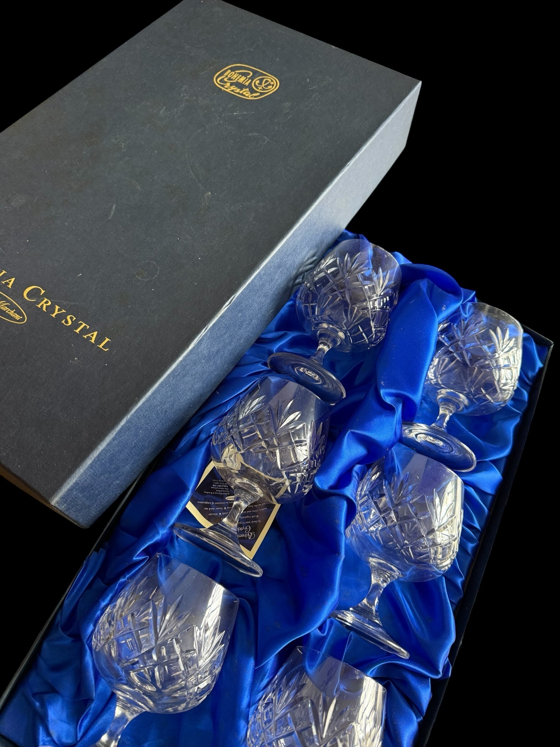 BOHEMIA. Set 6 Vintage Brandy Balloon Crystal Glasses.  image 8