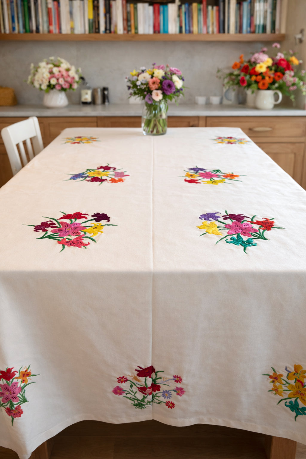 Large Hand Embroidered Vintage Tablecloth  image 0