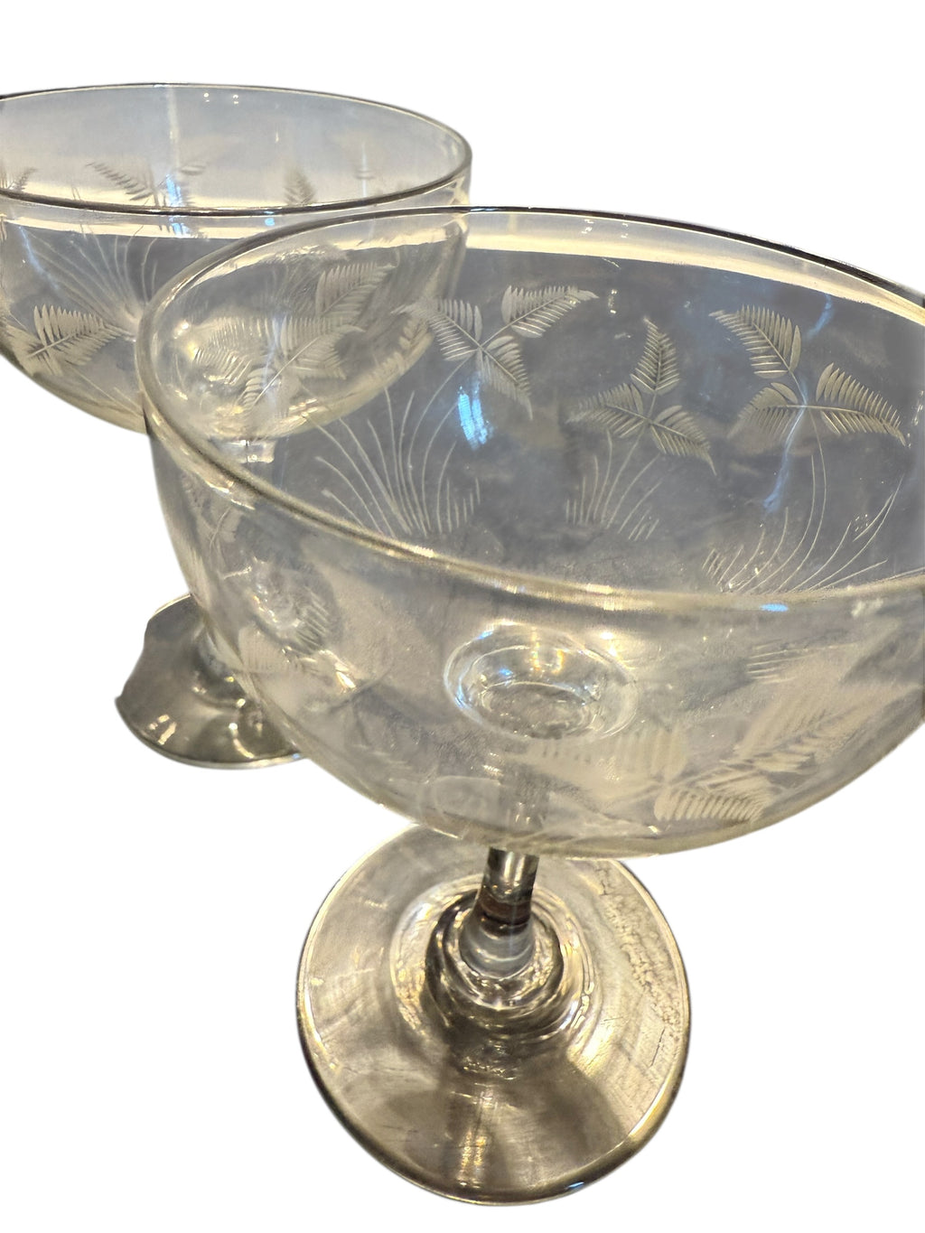 Pair etched Champagne Coupes image 3