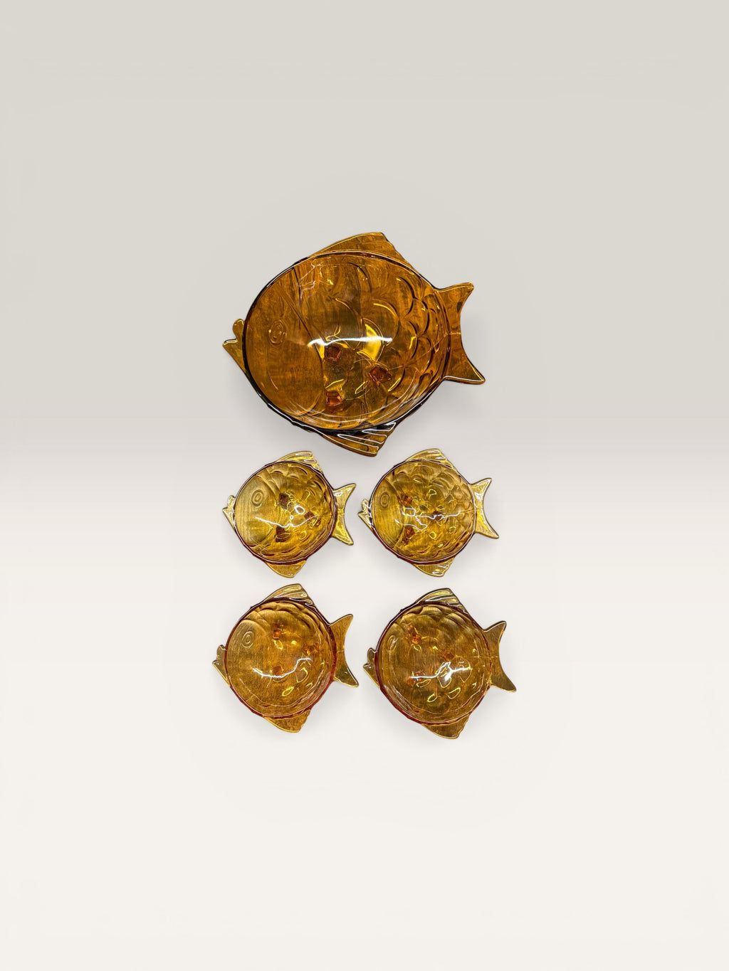 Vintage Amber Glass Fish Dessert Set image 5