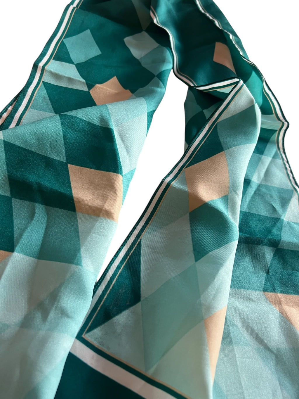 Vintage Scarf. Long Oblong Sea Green Harlequin Design image 4
