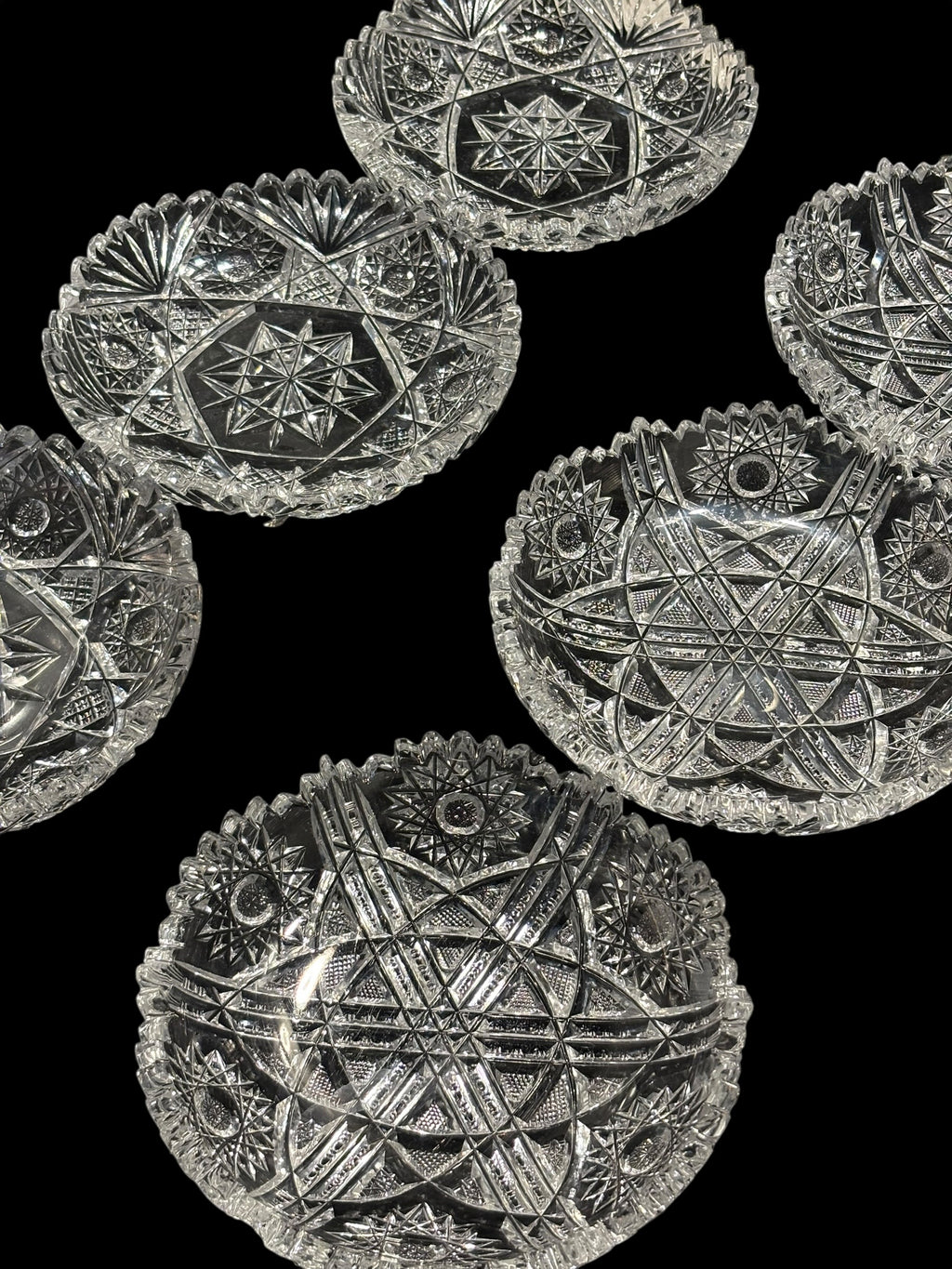 Set Of 6 Hand Cut Crystal Bowls image 1