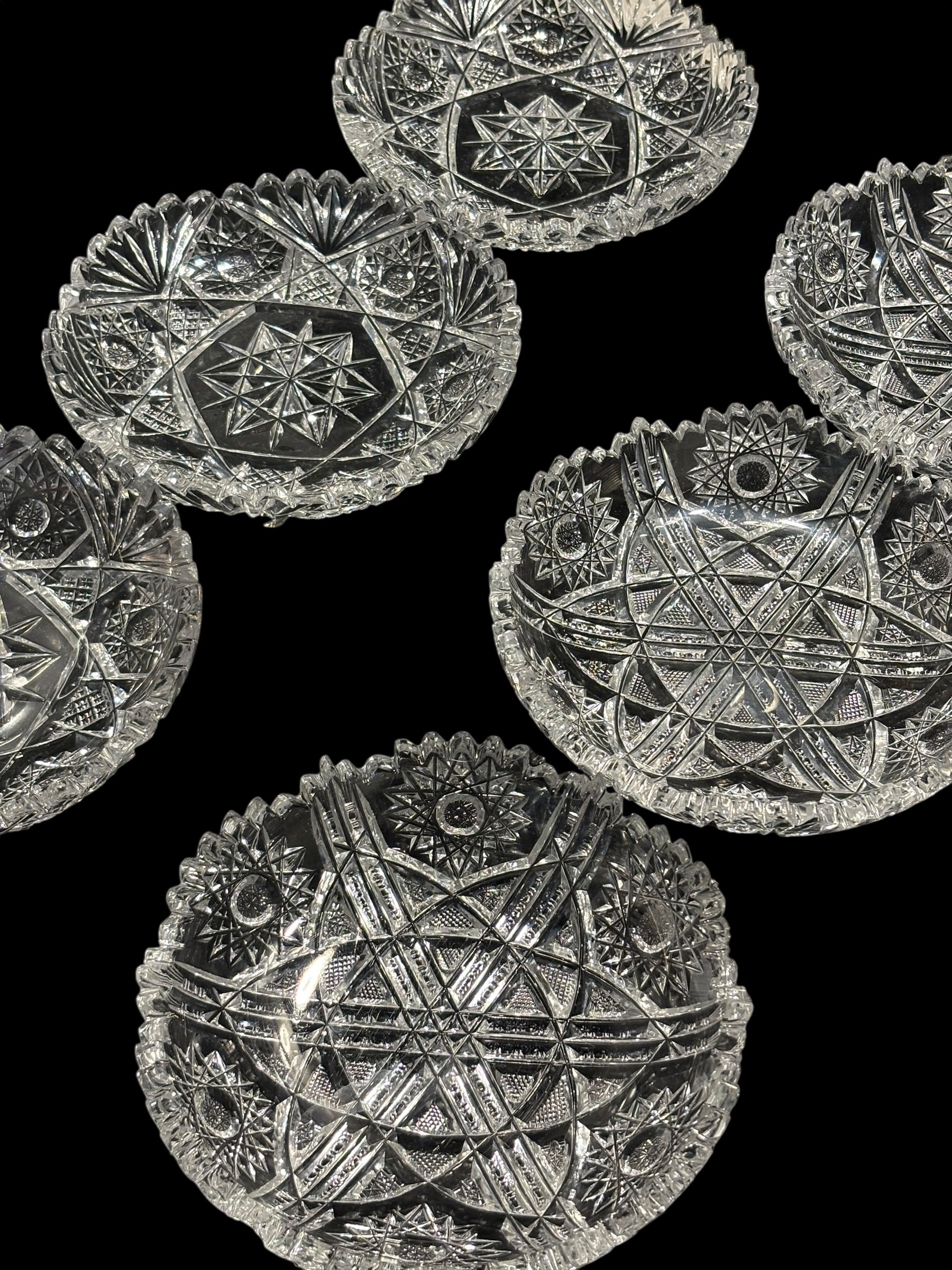 Set Of 6 Hand Cut Crystal Bowls image 1