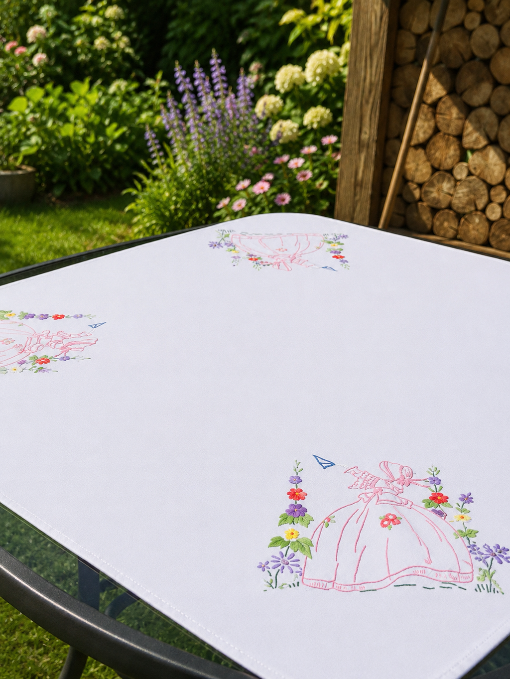 Crinoline Lady Hand Embroidered Table Cloth