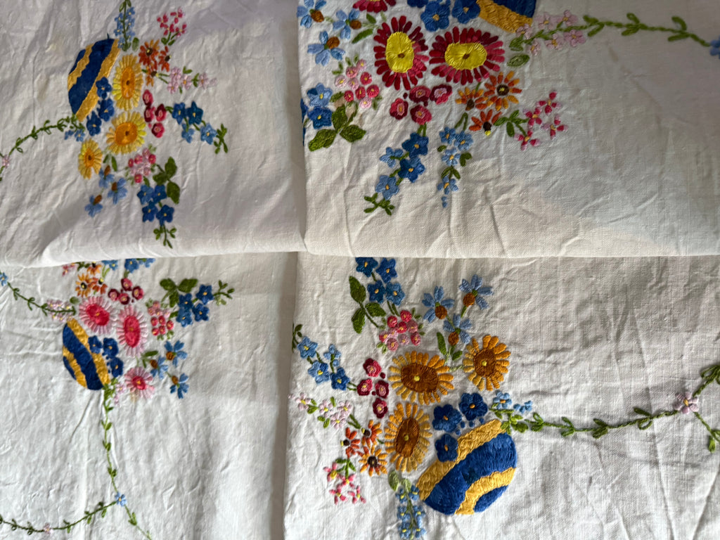 Vintage Tablecloth. Hand Embroidered. Large