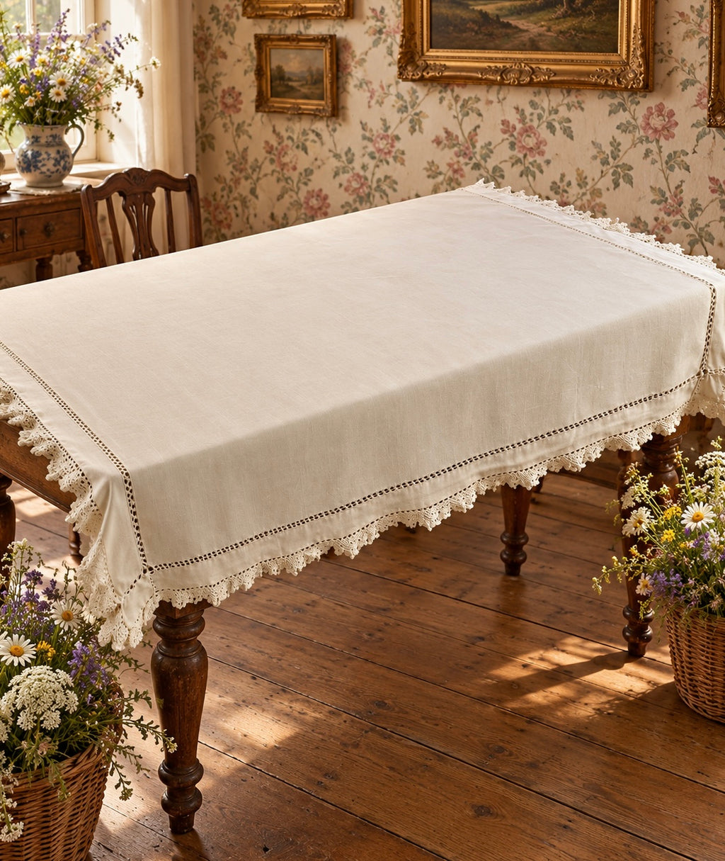 Vintage Cotton Lace Tablecloth