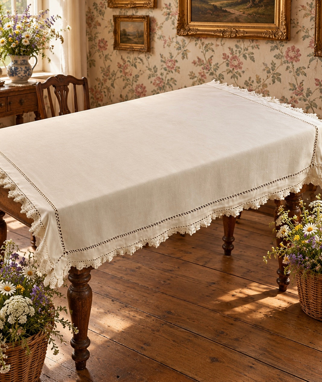 Vintage Cotton Lace Tablecloth