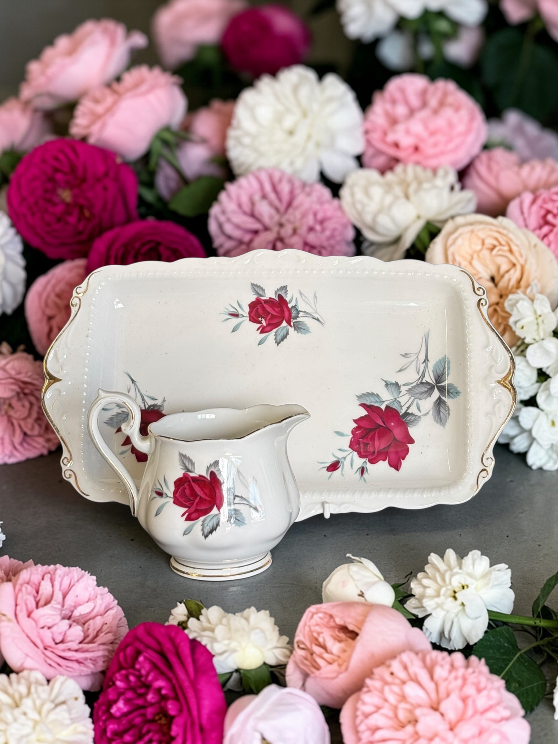 Royal Albert “Sweet Romance” Milk Jug & Platter  image 0