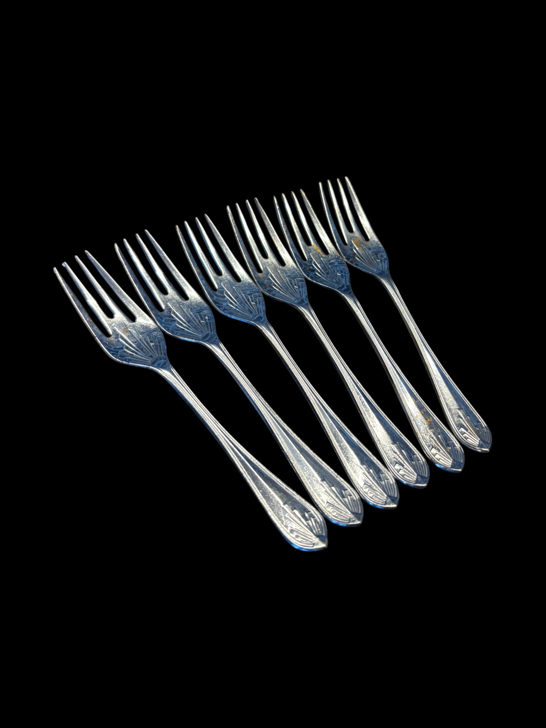 Set of 6 Art Deco Pastry Forks with Large Desert Spoon image 1