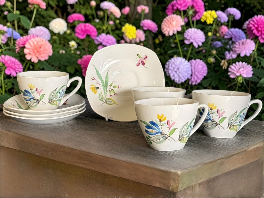 Vintage 1950’s Hall China “Bouquet” Set of 4 Coffee Cups image 0
