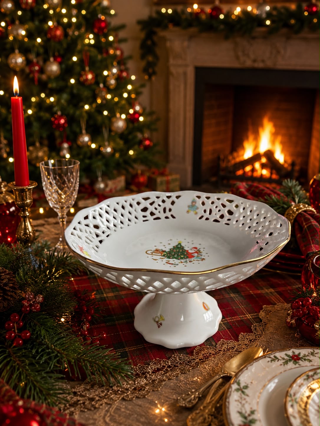 Vintage Eschenbach Porzellan ‘Weihnachtszeit’ Christmas Pedestal Bowl
