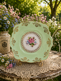 Vintage Argyle Green & Gold Rose Cake Plate