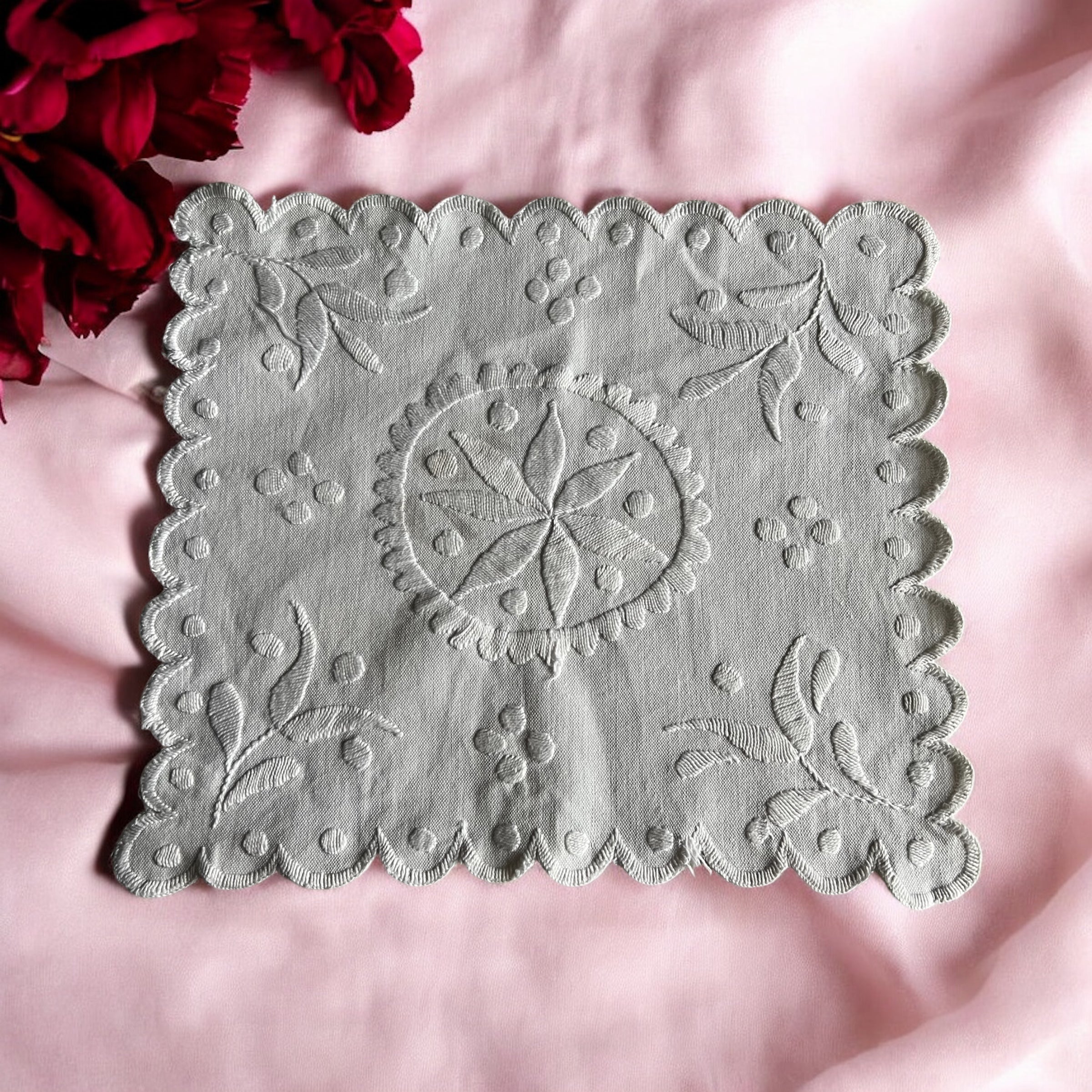 Vintage cotton lace table square image 0