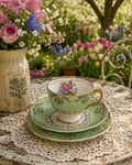 Vintage Argyle Green & Gold Rose Trio