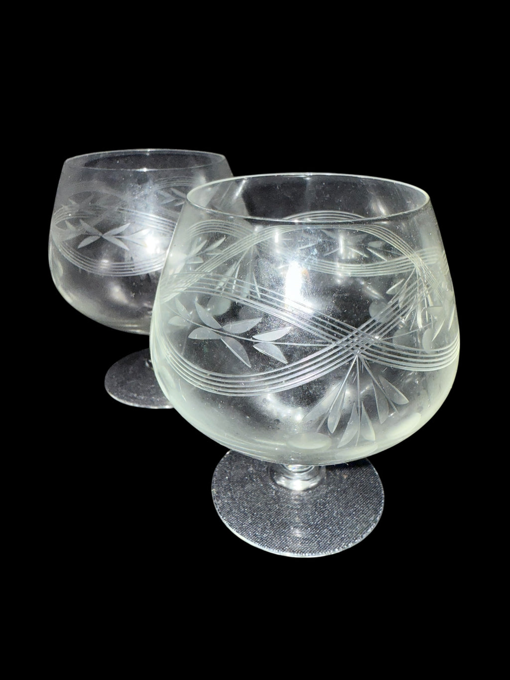 Pair Vintage Brandy Balloon Glasses image 1