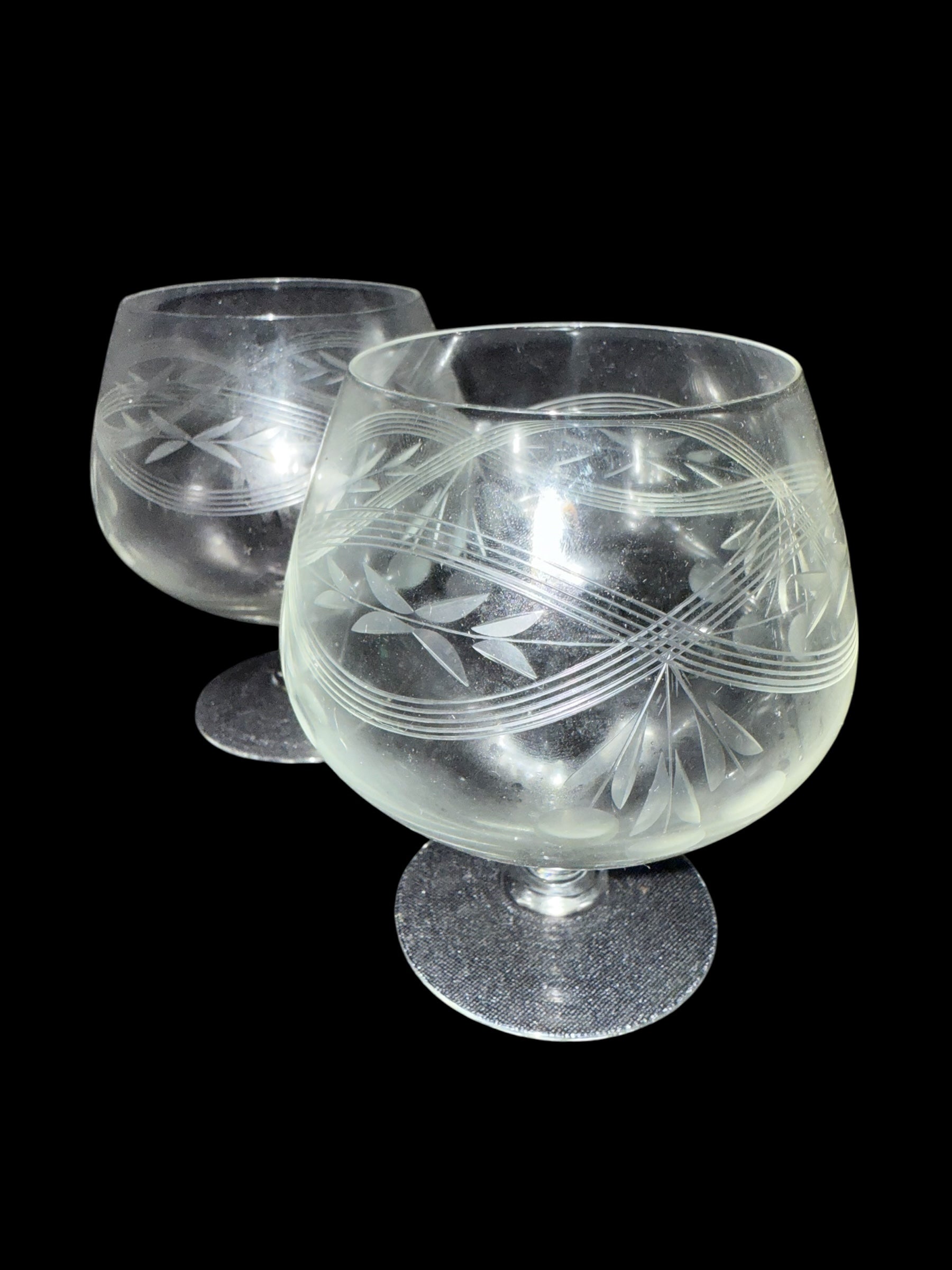 Pair Vintage Brandy Balloon Glasses image 1