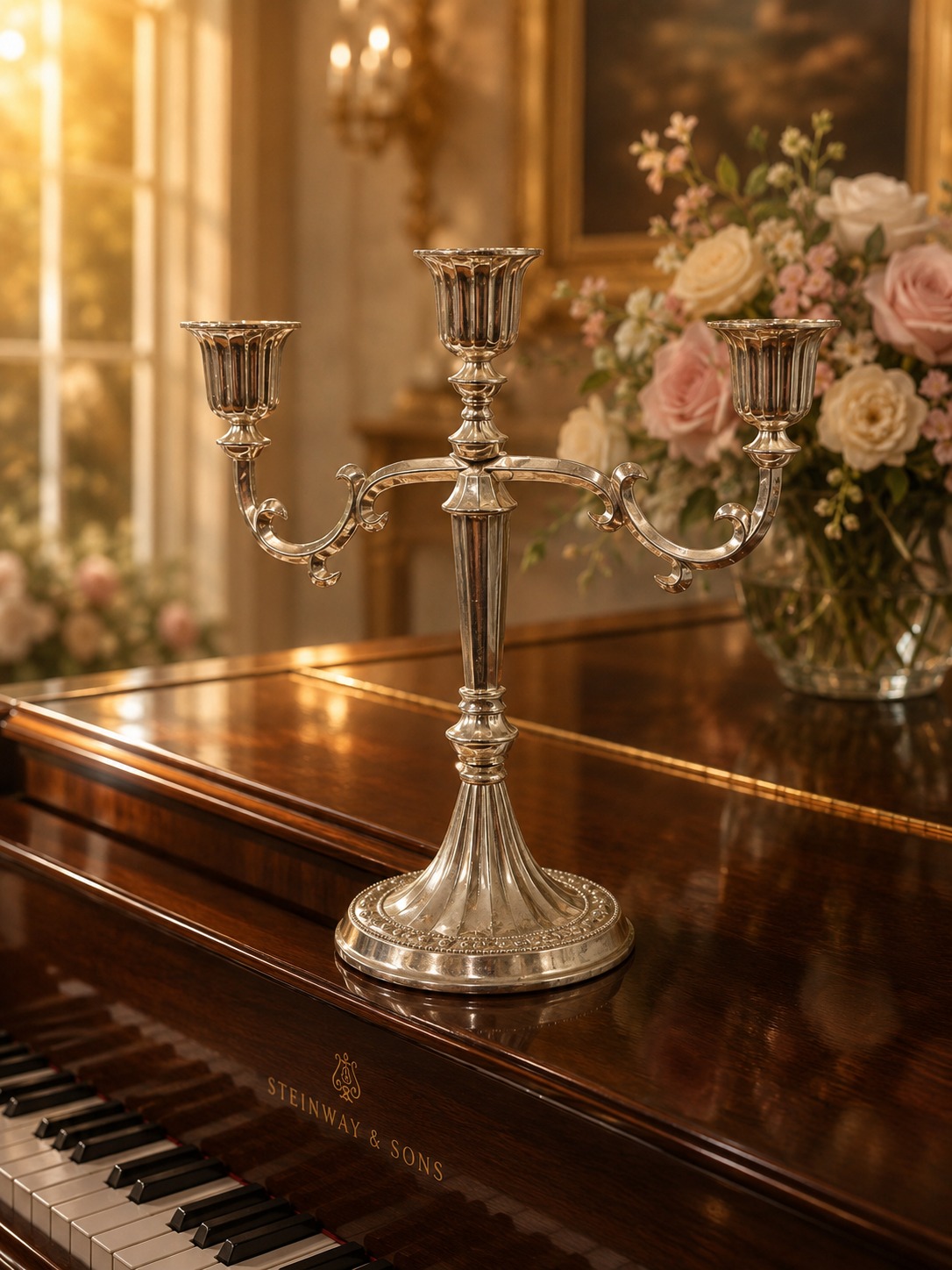Vintage Silver Plated 3-Arm Candelabra Candle Holder