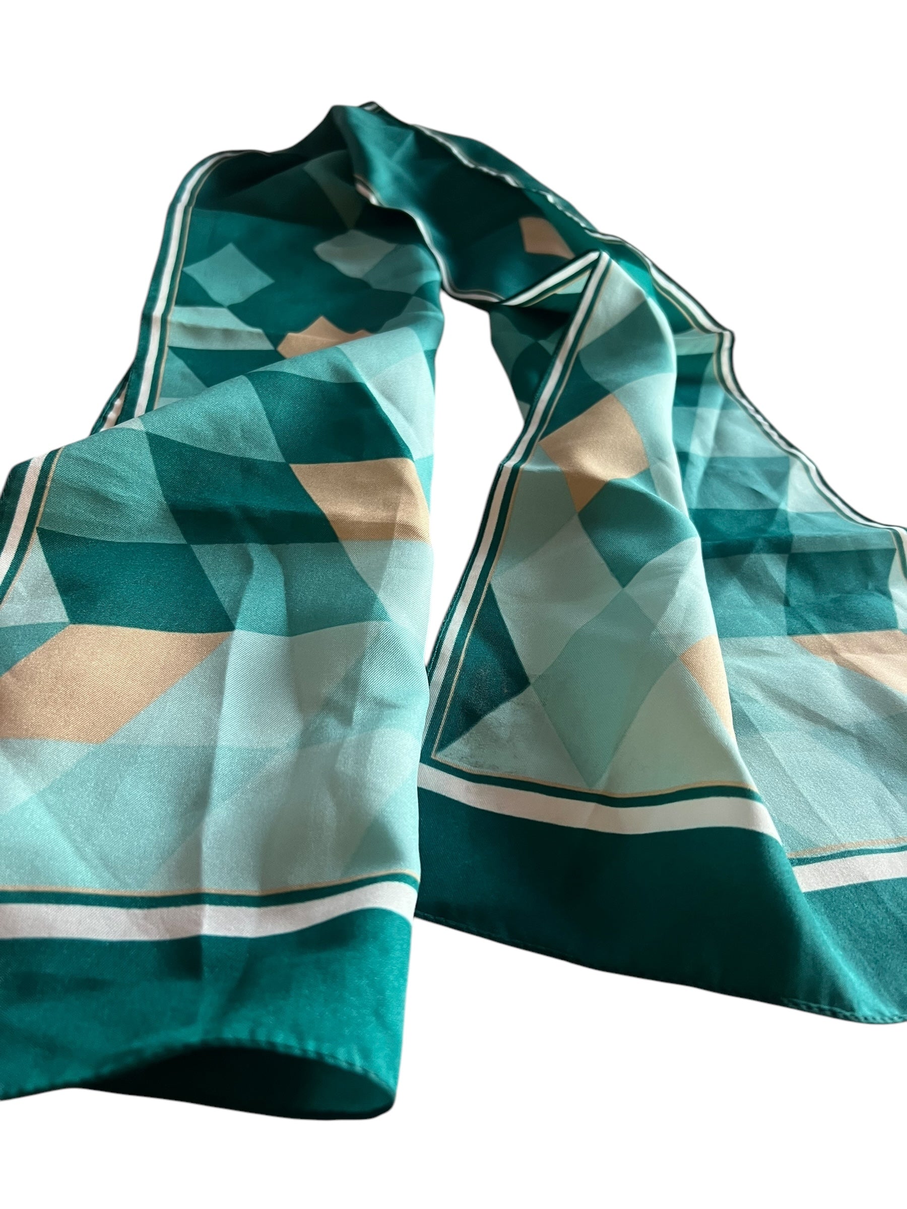 Vintage Scarf. Long Oblong Sea Green Harlequin Design image 2