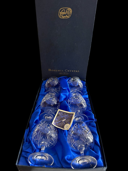 BOHEMIA. Set 6 Vintage Brandy Balloon Crystal Glasses.  image 1