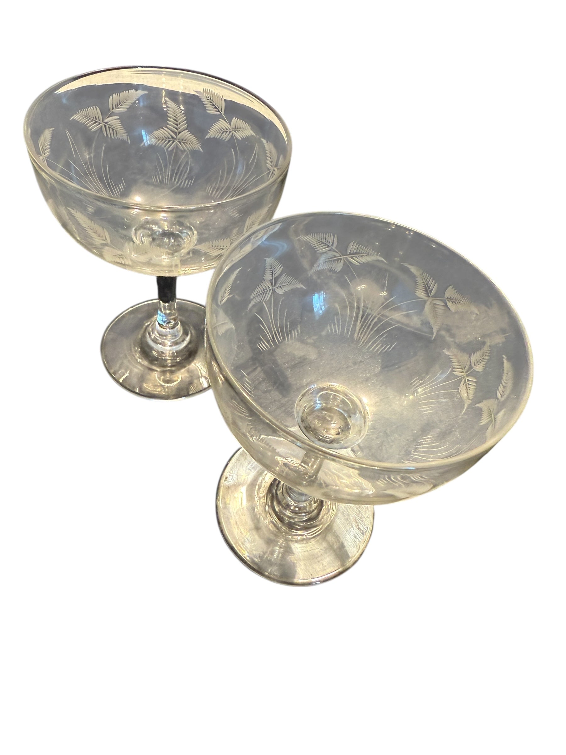 Pair etched Champagne Coupes image 1