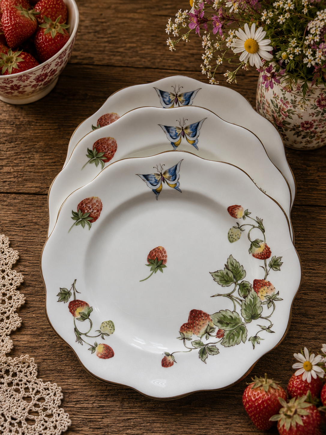 Coalport Strawberry Salad Plate Blue Butterfly