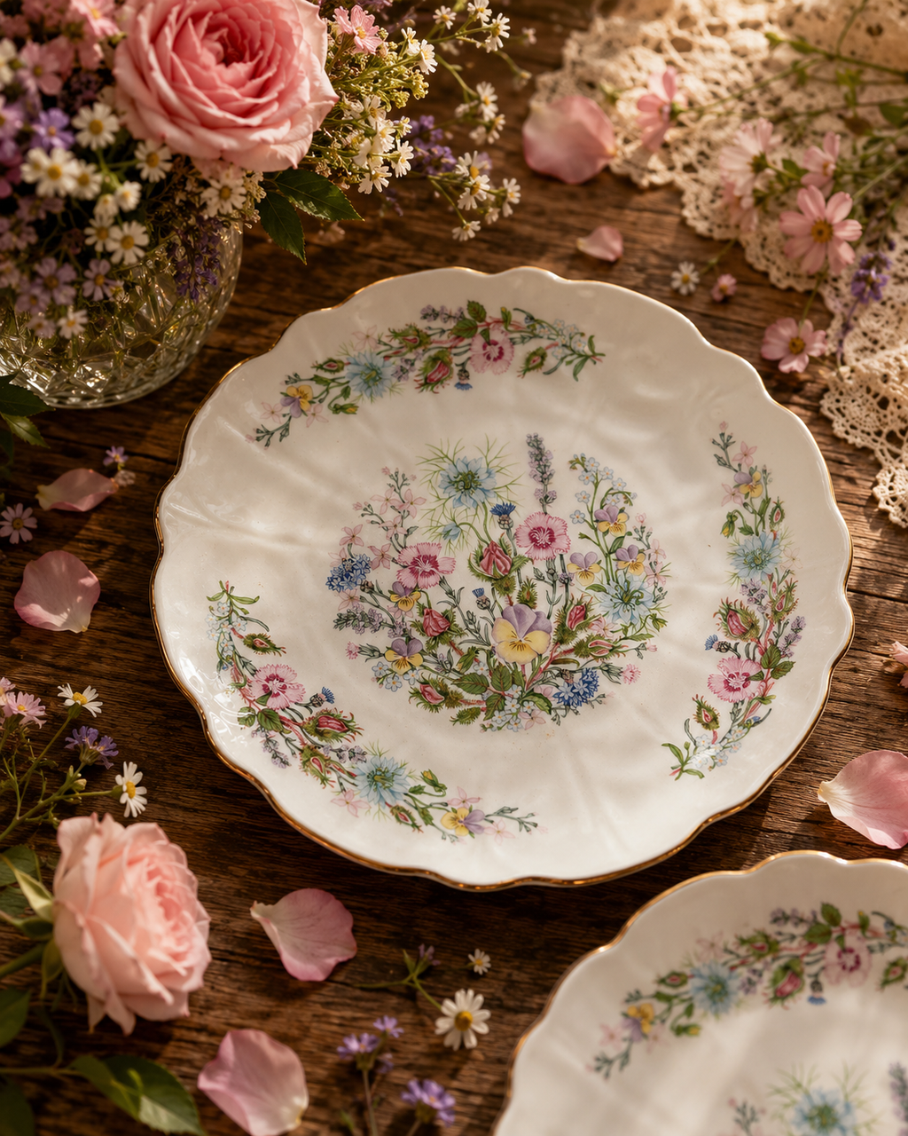 Aynsley “Wild Tudor” Set of 4 Desert Plates