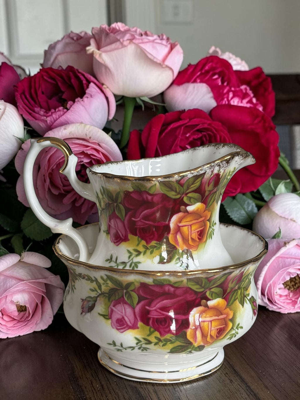 Second Quality Royal Albert Old Country Roses Coffee Creamer & Sugar Bowl Set