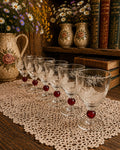 Vintage Etched Crystal Wine Glasses with Ruby Red Stems – Set of 5