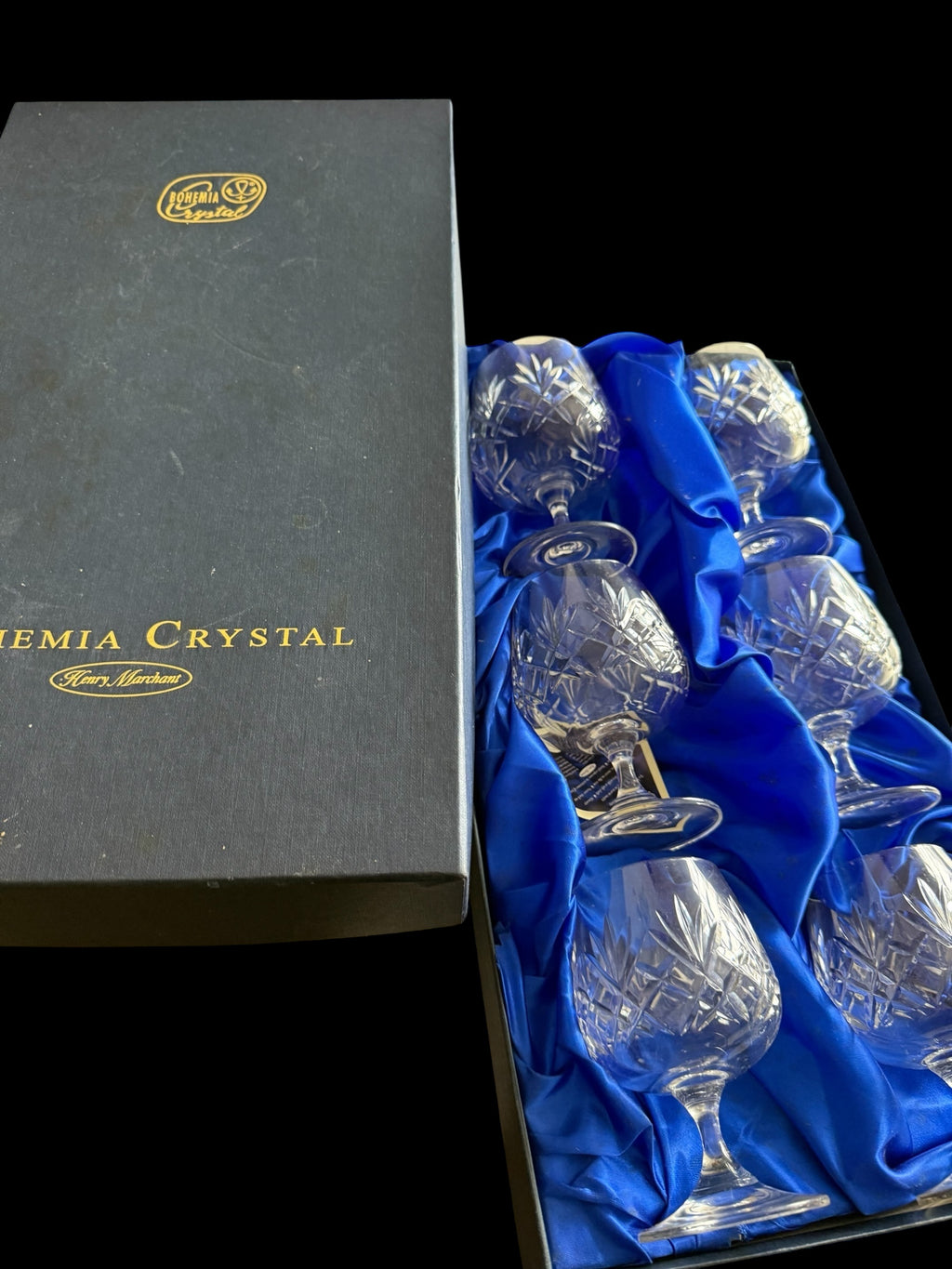 BOHEMIA. Set 6 Vintage Brandy Balloon Crystal Glasses.  image 14