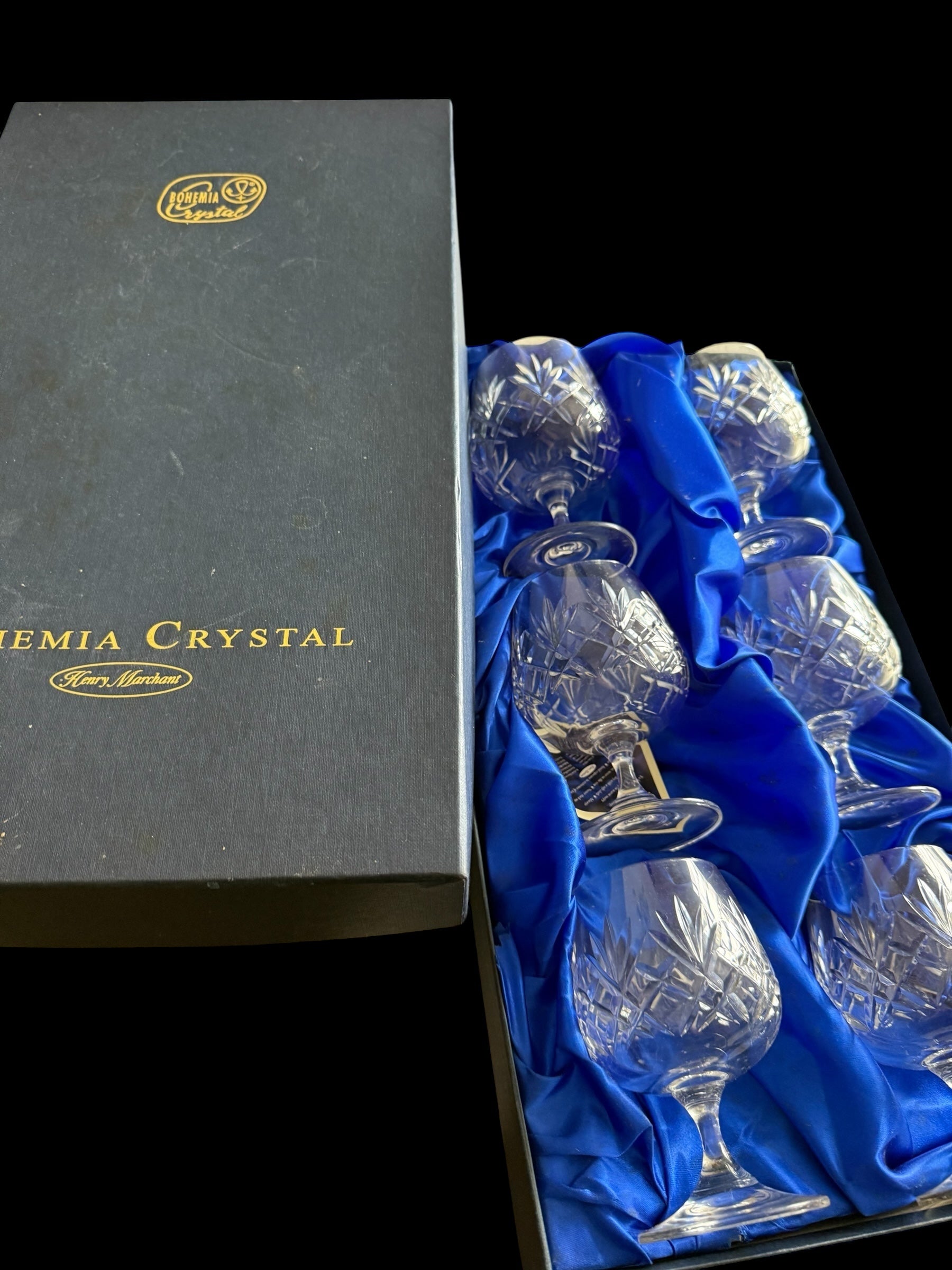 BOHEMIA. Set 6 Vintage Brandy Balloon Crystal Glasses.  image 14