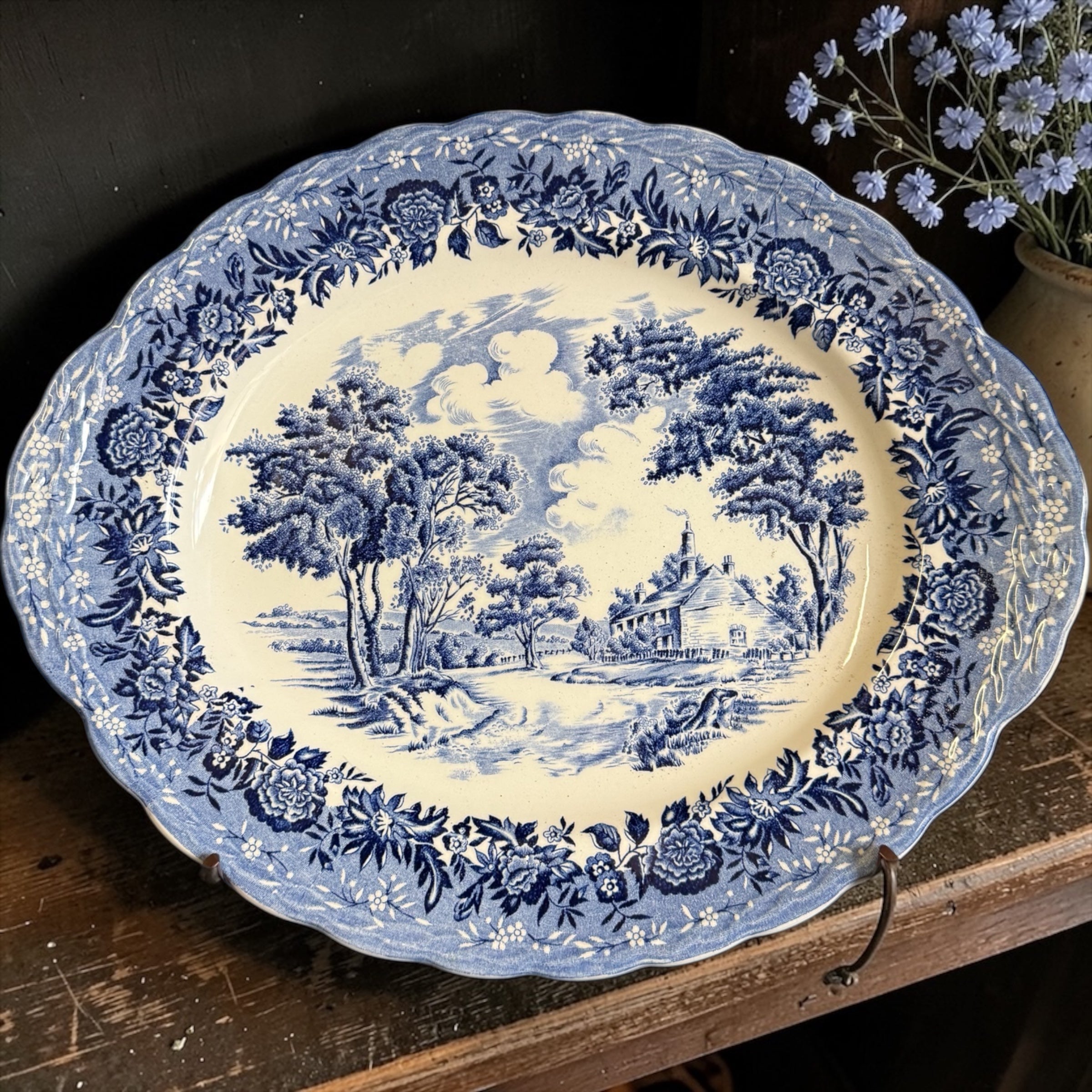 Grindley & Co. Country Style. Large blue & white platter image 0