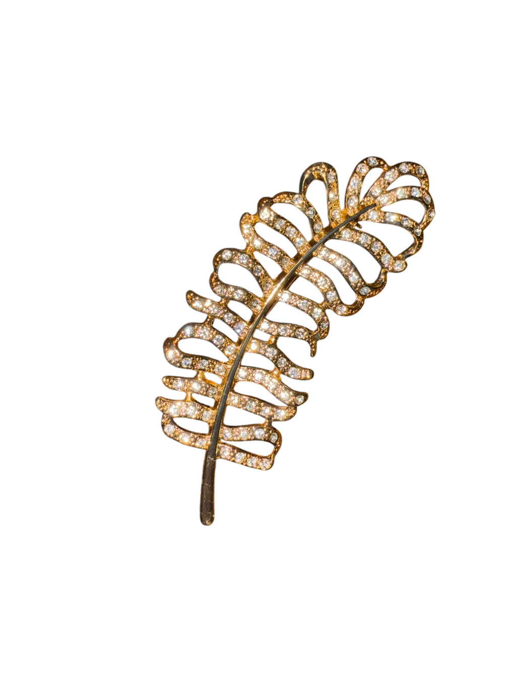 Vintage Brooch. Diamanté Leaf image 1