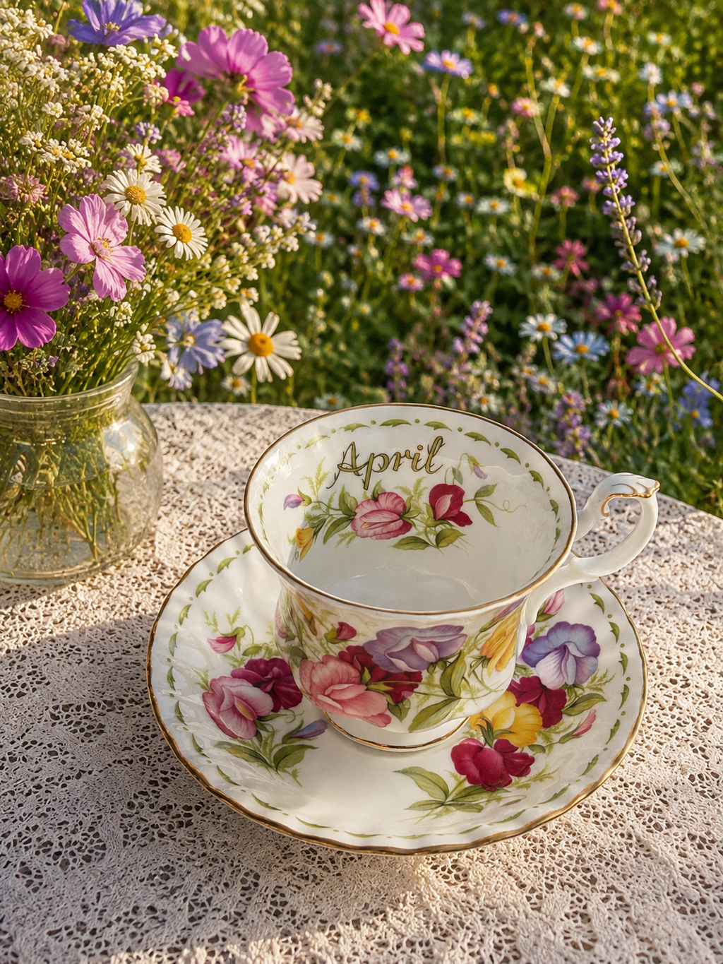 Royal Albert Flower of the Month Series ‘April – Sweet Pea’ Vintage Teacup & Saucer