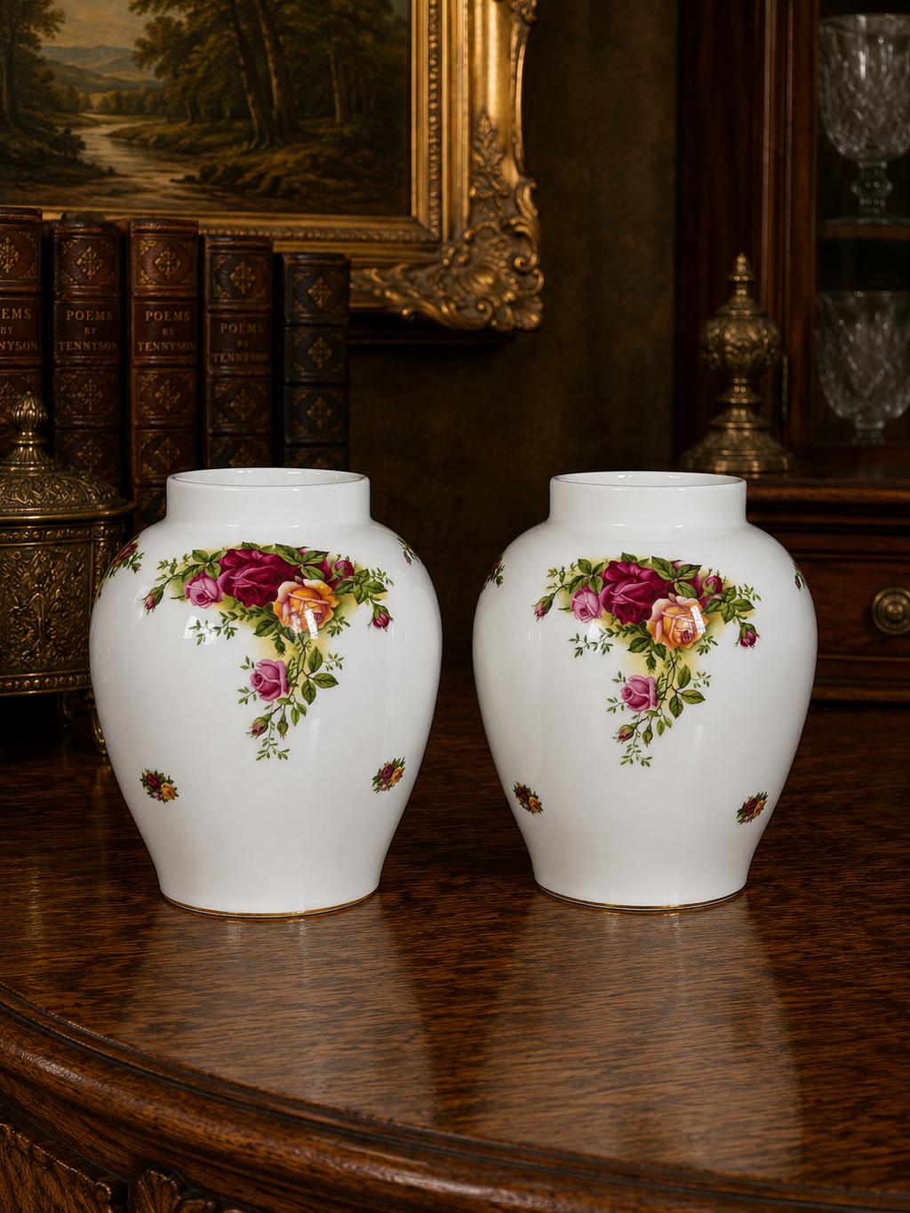 Set of 2 Royal Albert Old Country Roses Ginger Jars (NO LIDS)