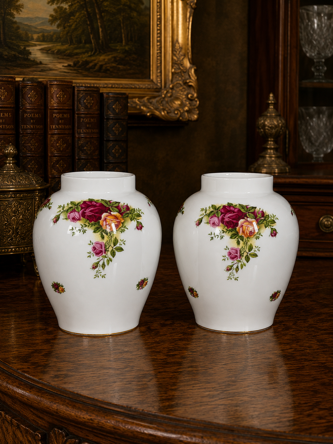 Set of 2 Royal Albert Old Country Roses Ginger Jars (NO LIDS)