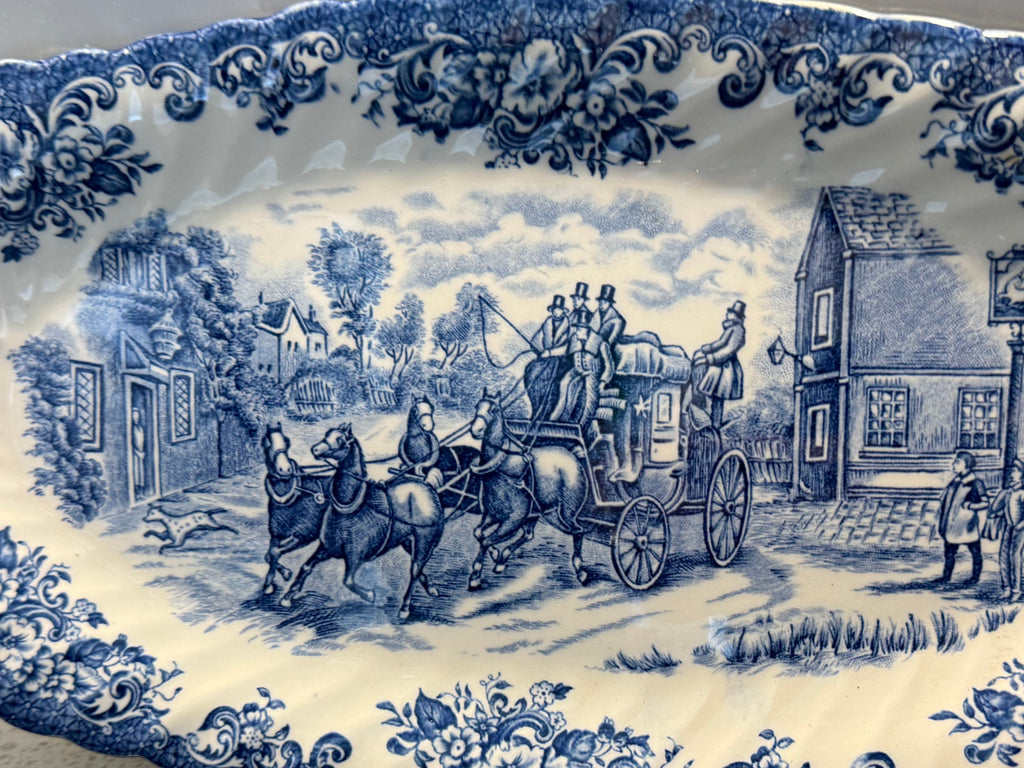 Johnson Brothers Coaching Scenes Blue & White Oval Platter