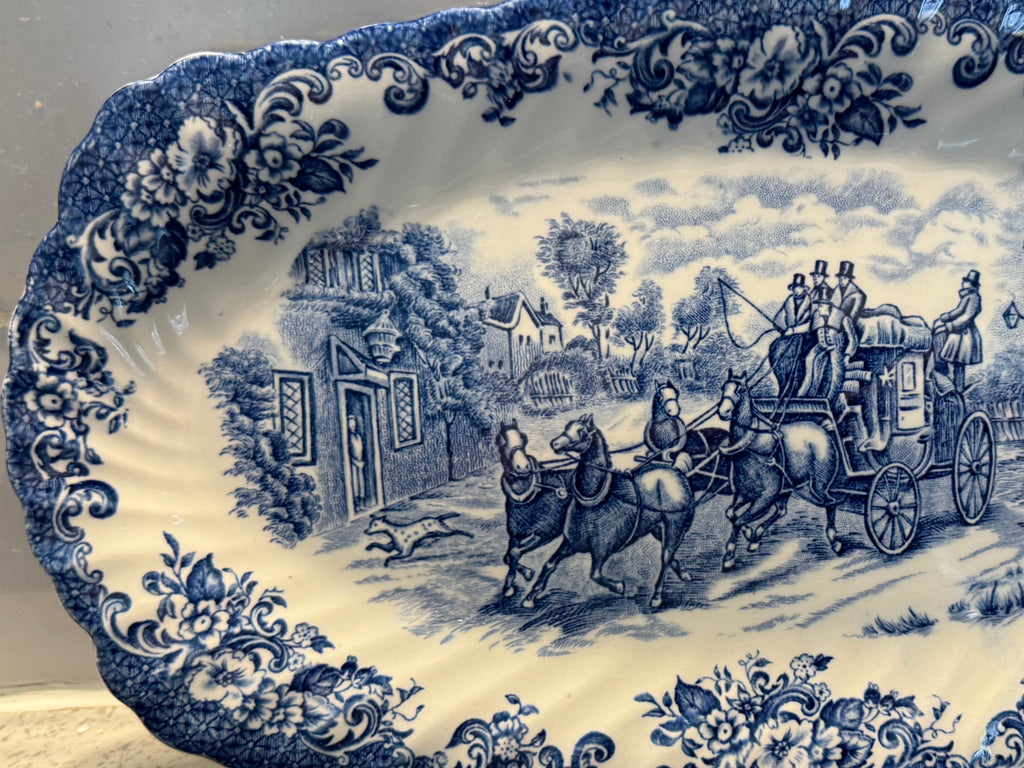 Johnson Brothers Coaching Scenes Blue & White Oval Platter