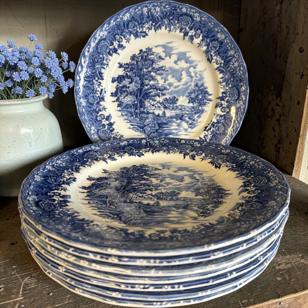 Royal Worcester . Set 8 Salad Plates. Blue & White Ceramics.  image 0