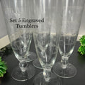Set 5 tall engraved glasses.  image 0