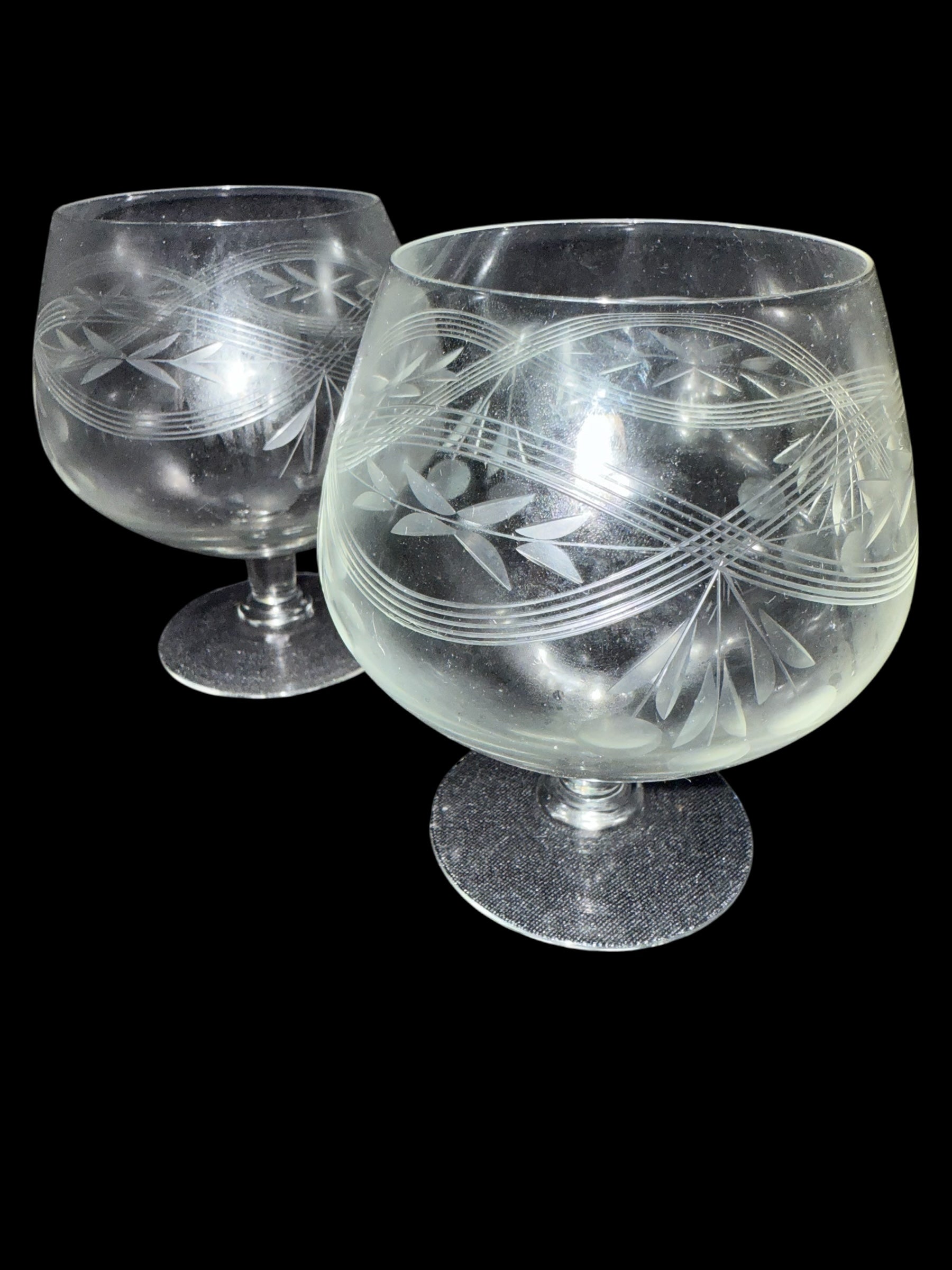 Pair Vintage Brandy Balloon Glasses image 2
