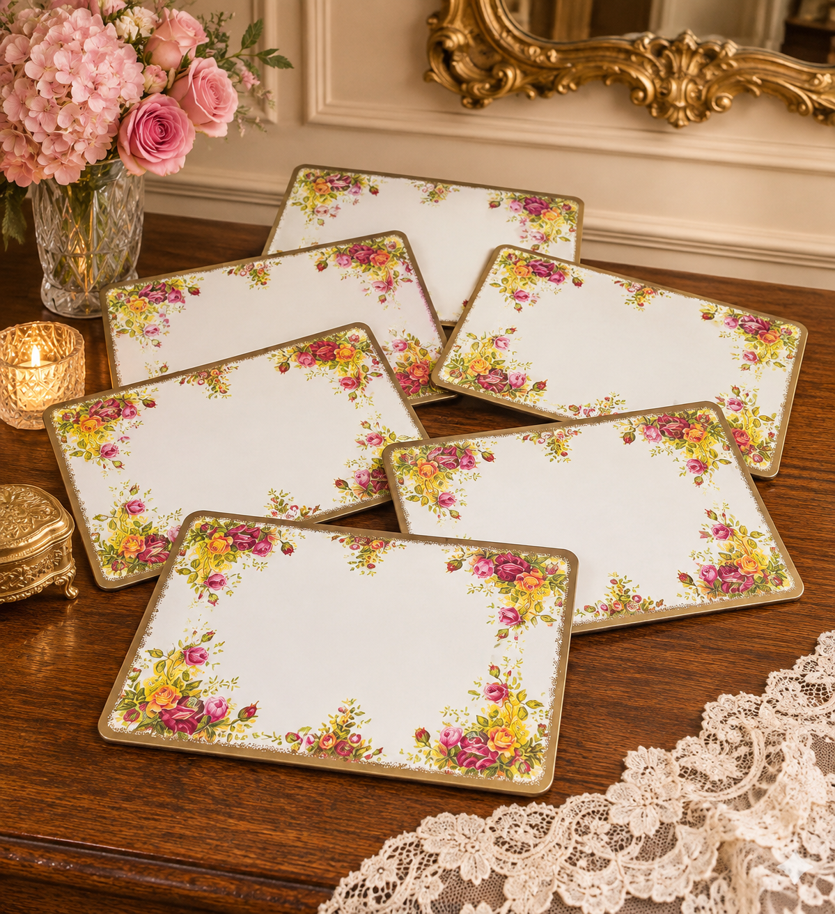 Old Country Roses Inspired Melamine Place Matts Set of 6 By Mallad