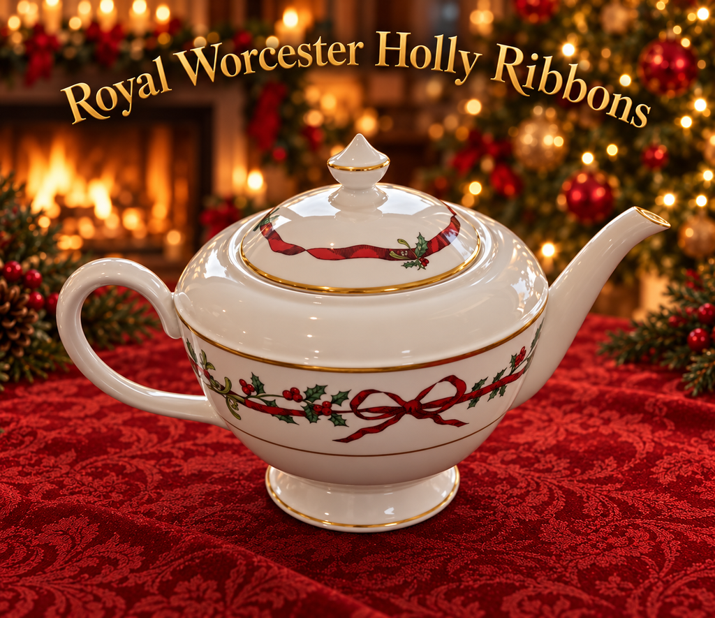 Royal Worcester Holly Ribbons Teapot