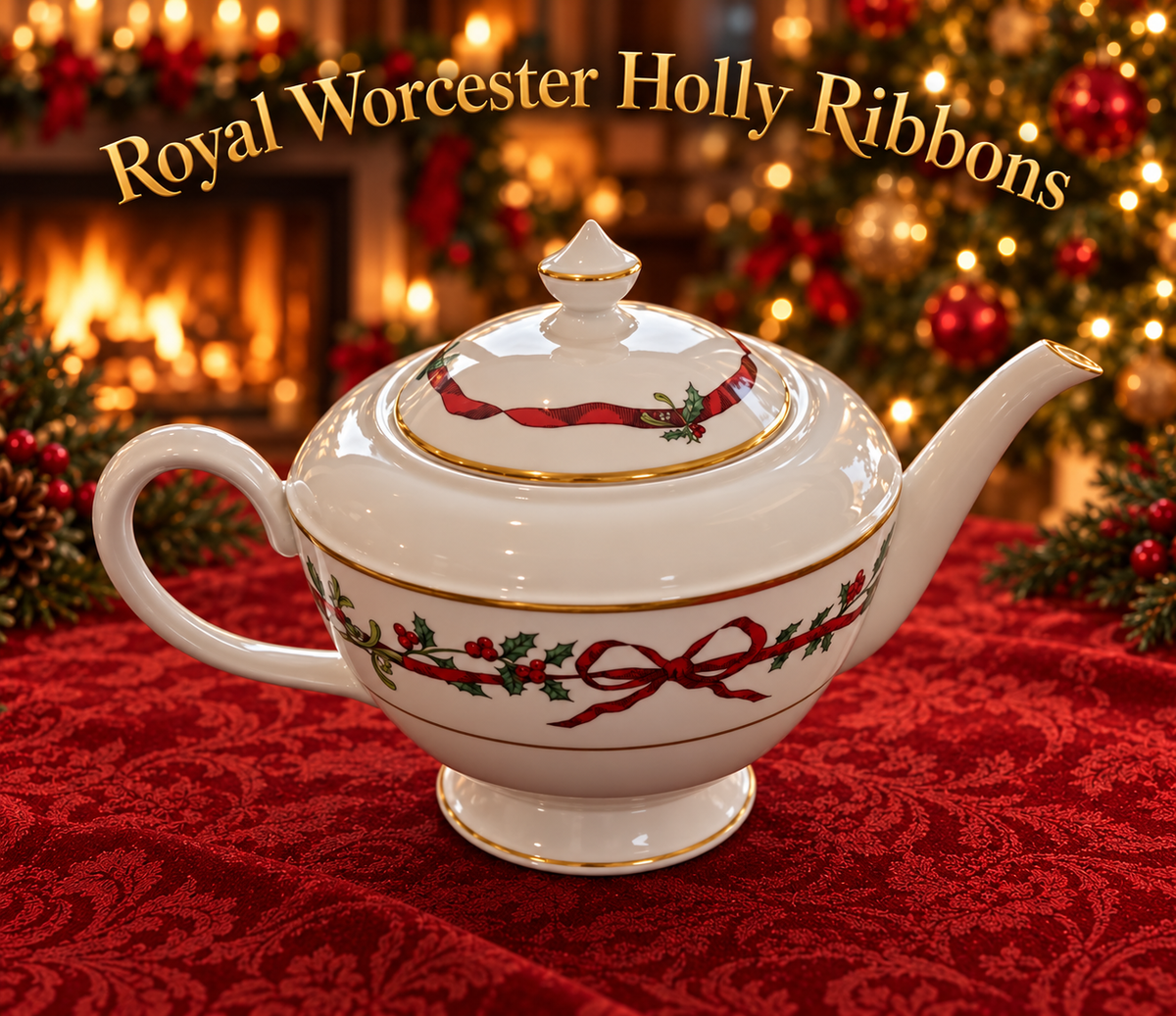 Royal Worcester Holly Ribbons Teapot