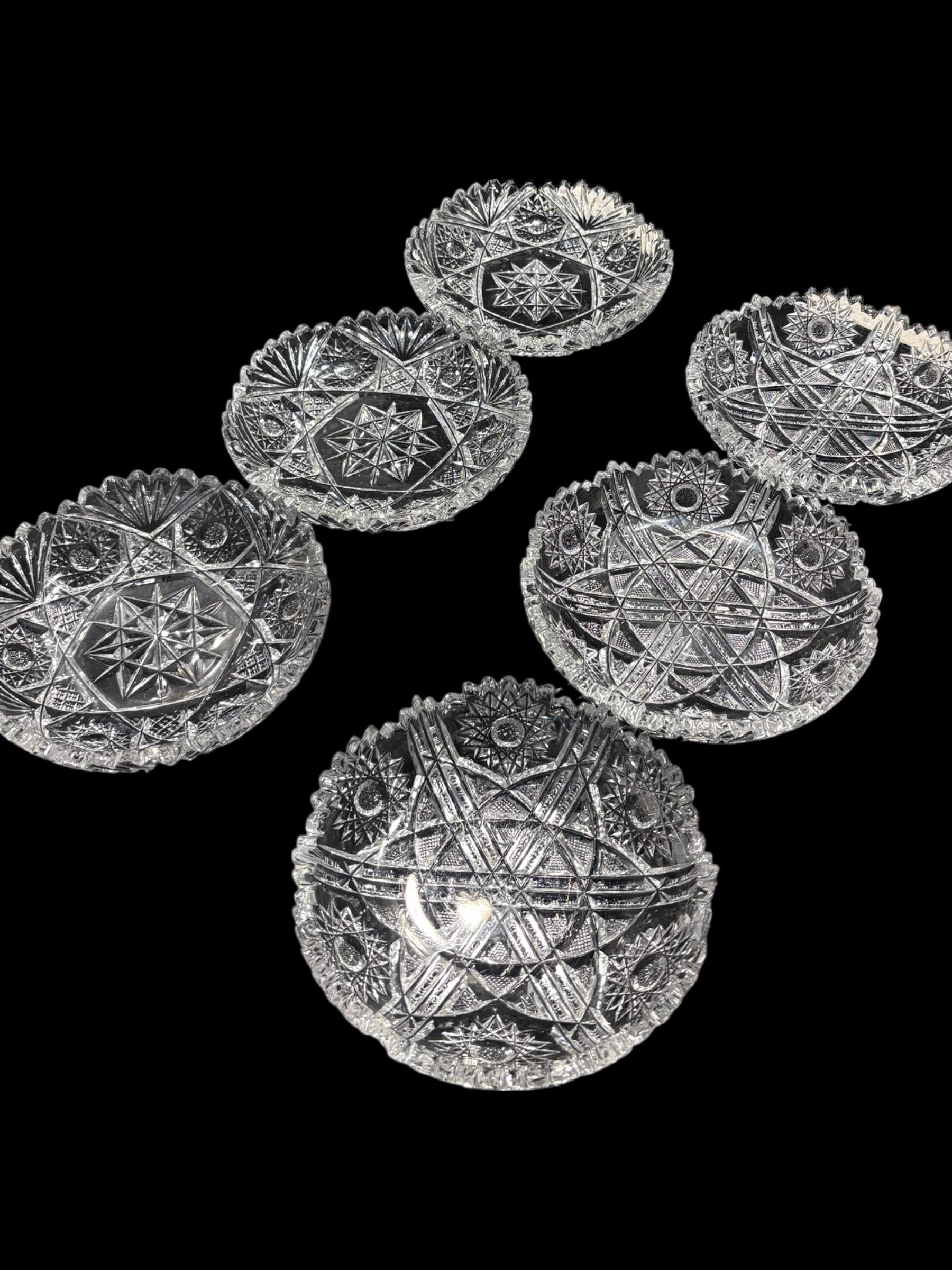Set Of 6 Hand Cut Crystal Bowls image 0
